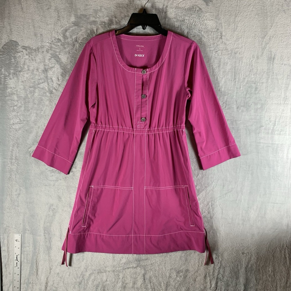 Title Nine Women's Dress S Pink Long Sleeve Hiking Camping Pockets Round Neck